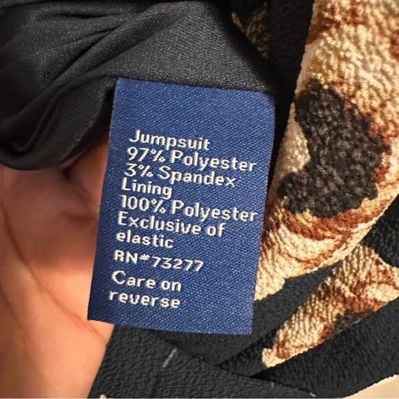 Apt. 9 Floral V-Neckline Cinched Elastic Waist Wide-Leg Jumpsuit, Navy, Sz XL - Picture 9 of 10